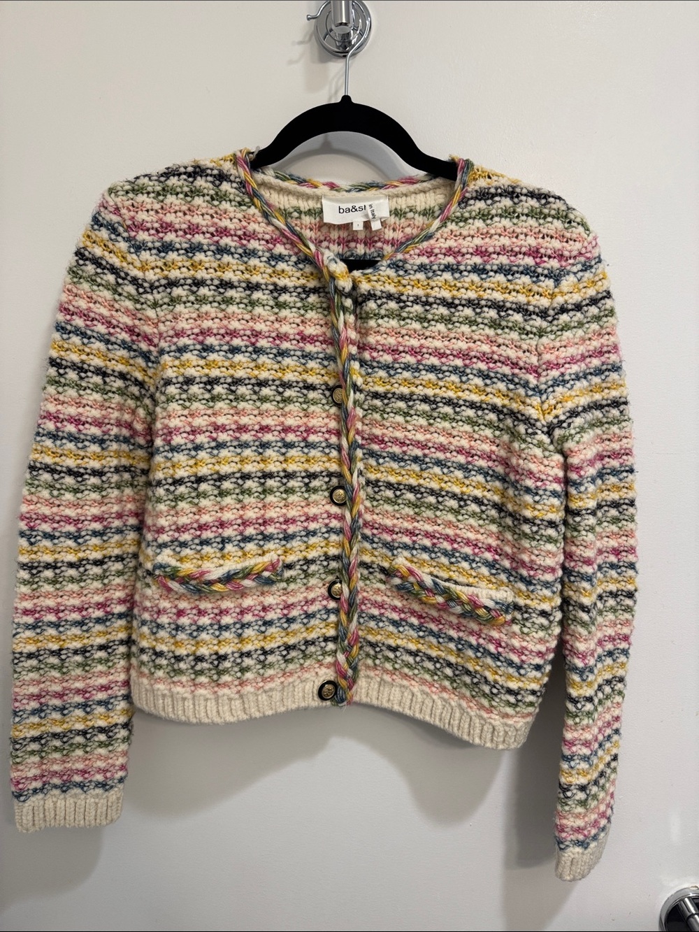 ba&sh Multicolor Striped Cropped Cardigan - Cream/Multi
